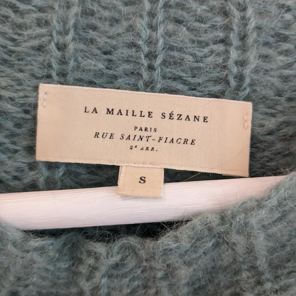 SEZANE Olric jumper sweater Alpaga Balloon Sleeves in Almond Green size S Small - Picture 5 of 9